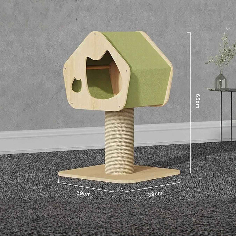 Cat Condo Wooden Tower - Modern Sisal Scratching Post 3 Styles