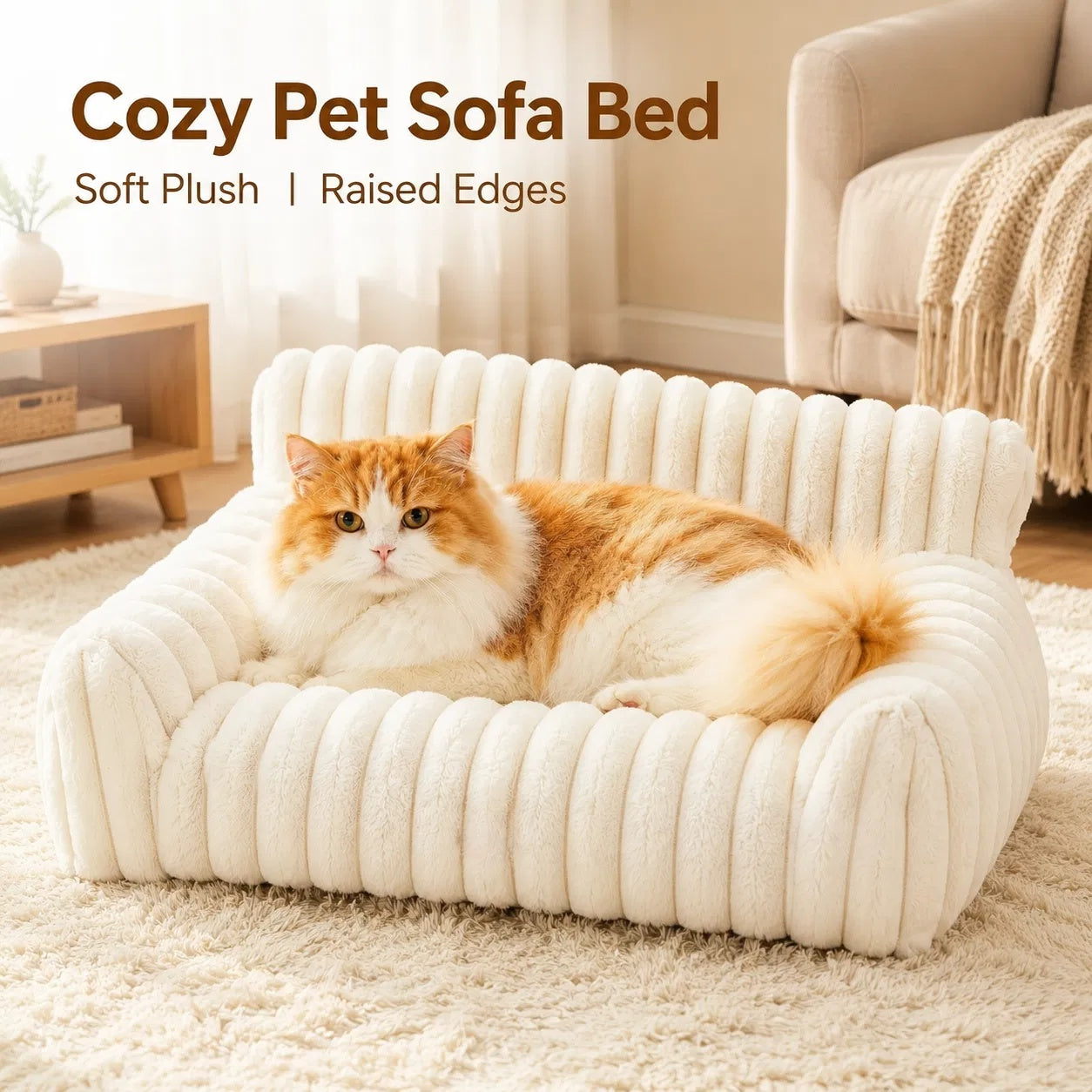 Small Pet Bolster Sofa Bed - Washable Plush Couch for Cats and Dogs