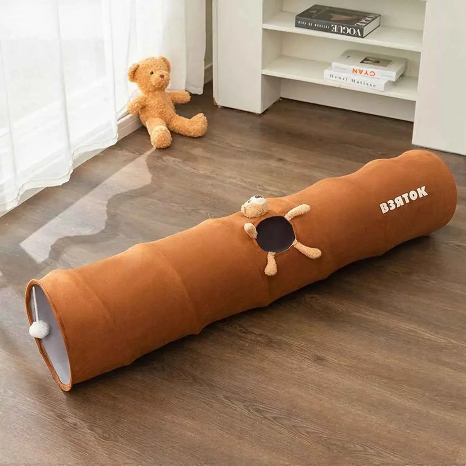 Foldable Cat Tunnel Toy - Peephole Bear Window