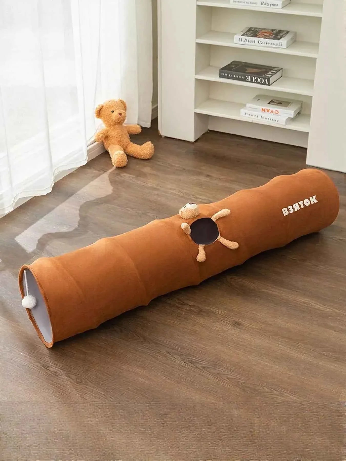 Foldable Cat Tunnel Toy - Peephole Bear Window