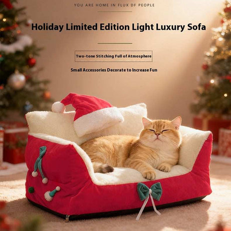 Christmas Cat Bed for Winter Warmth - Cozy Bolster Pet Nest