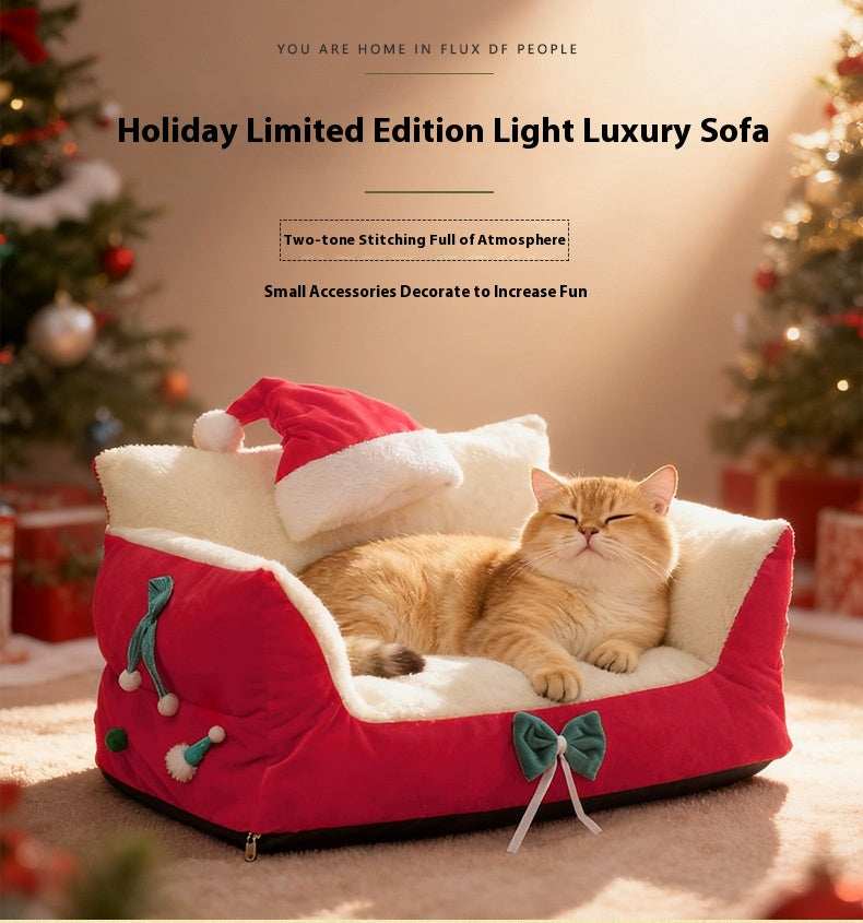 Christmas Cat Bed for Winter Warmth - Cozy Bolster Pet Nest