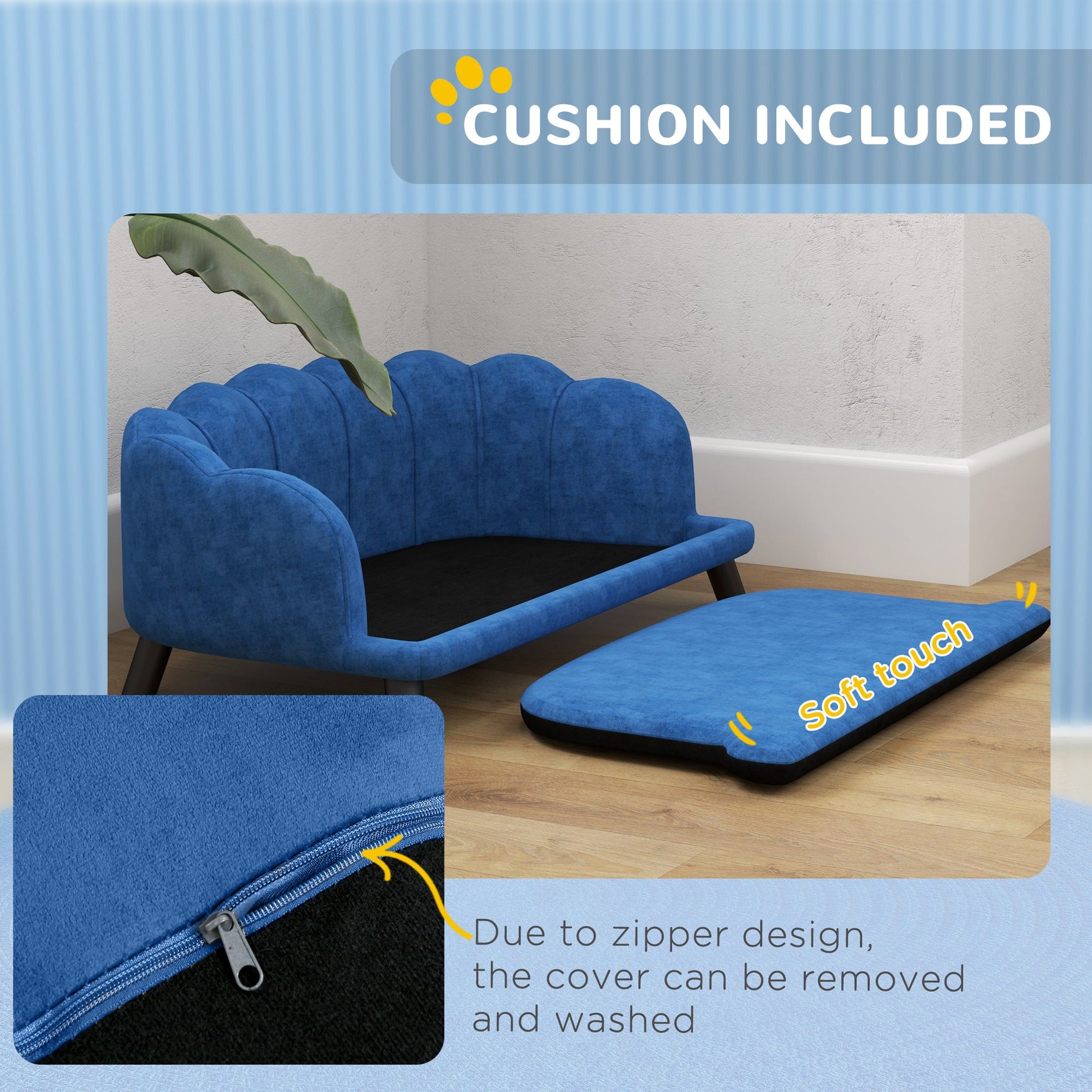 Dog Sofa Pearl Design - Velvet Cushion Birch Wood Legs