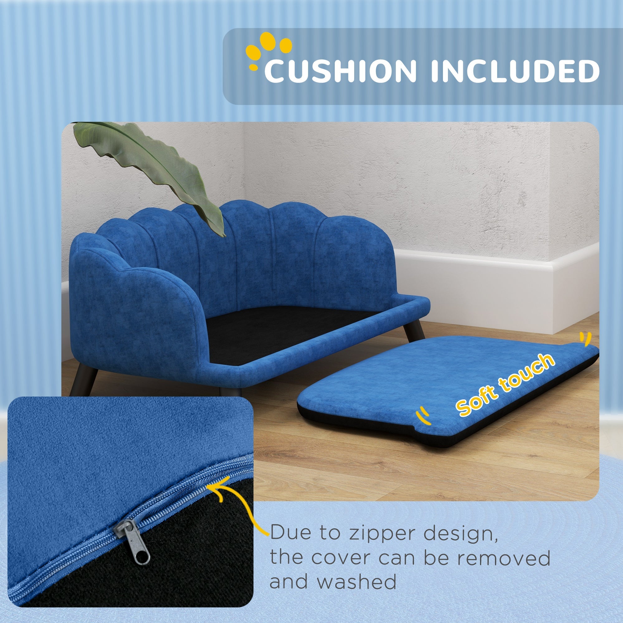 Dog Sofa Pearl Design - Velvet Cushion Birch Wood Legs