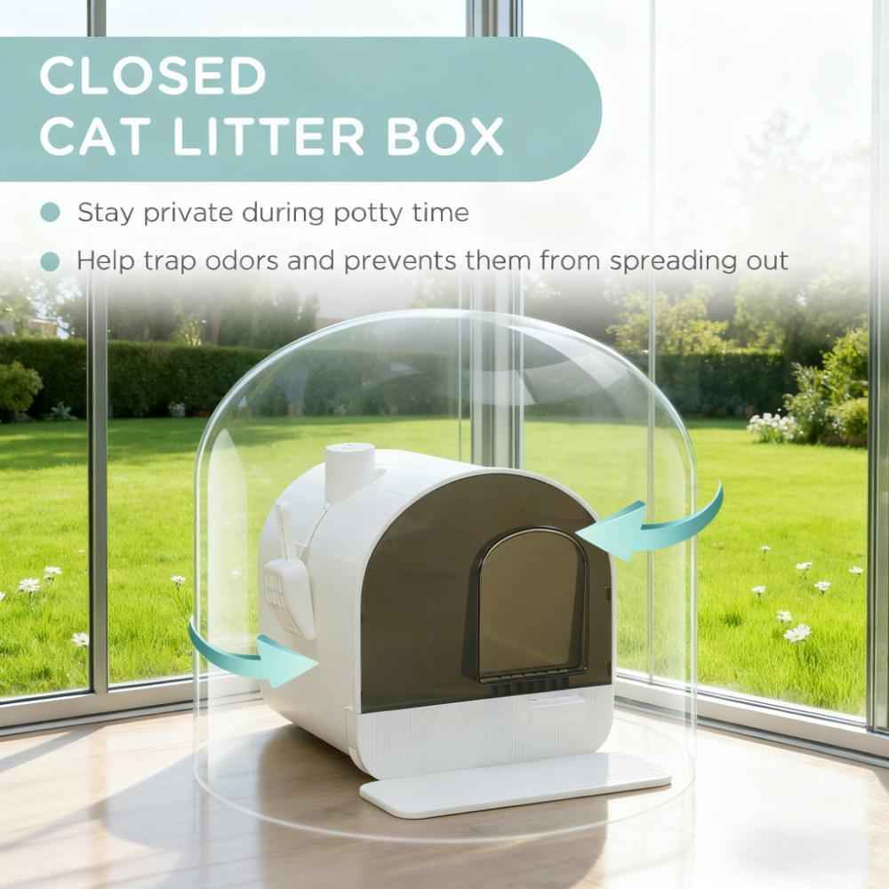 Cat Litter Box With Lid - Hooded Filter Scoop Included
