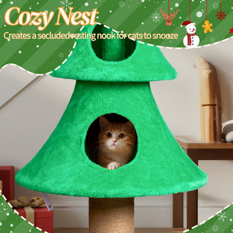 Christmas Tree Cat Tower - 59in Tall with Condos & Scratching Post