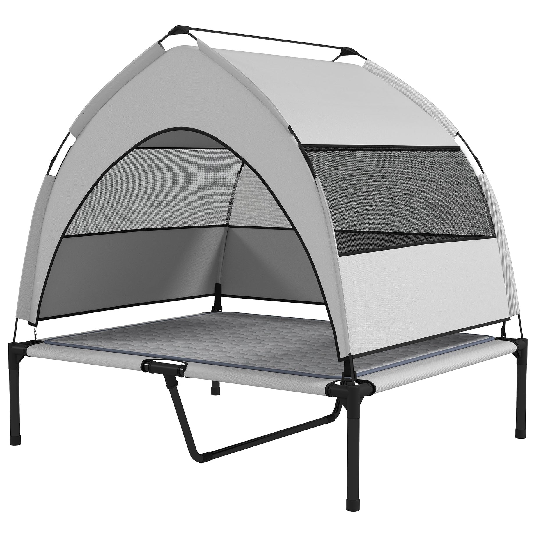 Elevated Dog Bed with Removable Canopy, Portable Outside Raised Pet Cot with Cooling Pad, Storage Bag, 36" x 29.5" x 35"