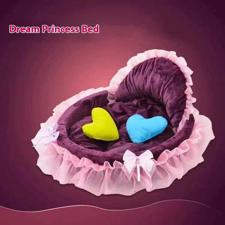 Dream Princess Lace Trim Pet Bed with Bolster Backrest