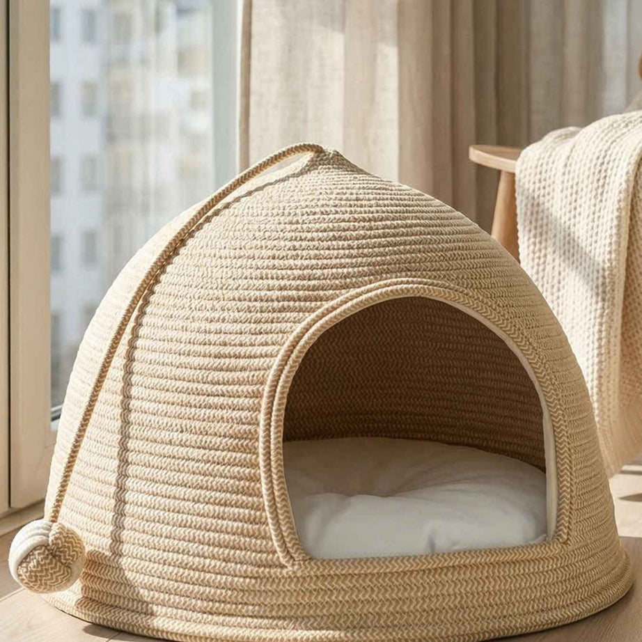 Cat Rope Dome Nest - Semi-Enclosed Cotton Woven Bed