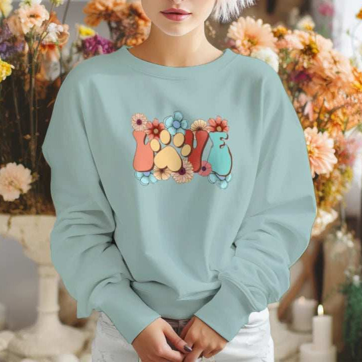 Love Paw Print Crewneck - Floral Pet Lover Sweatshirt