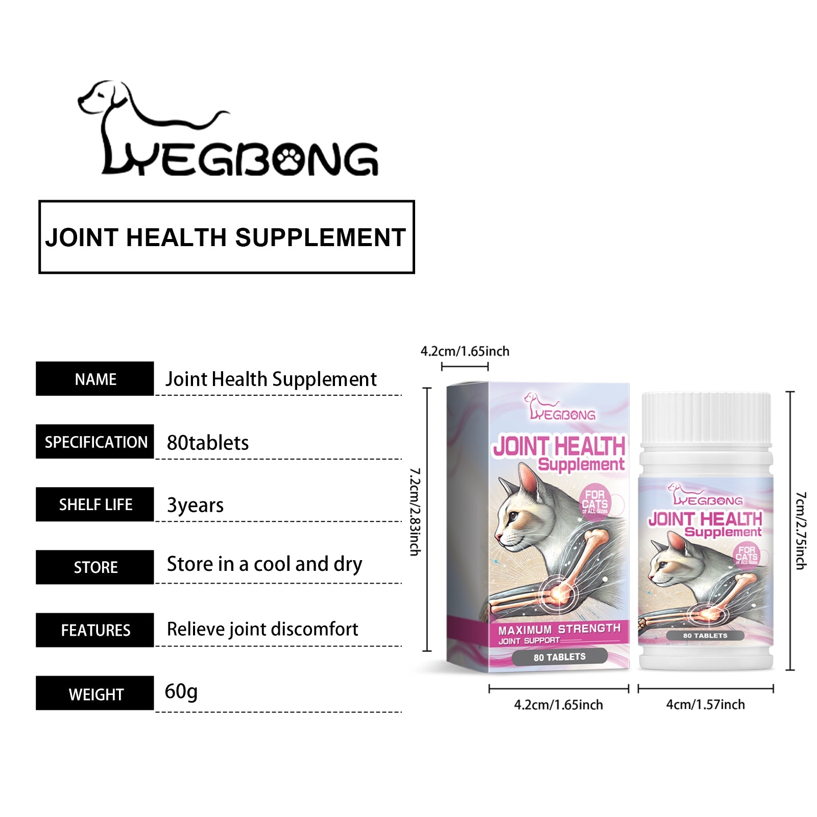 Cat Joint Support Tablets 80 Count - Glucosamine Chewable Supplement