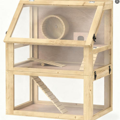 Hamster Cage 3 Tier Wooden - Deep Base Toys Wheel Included