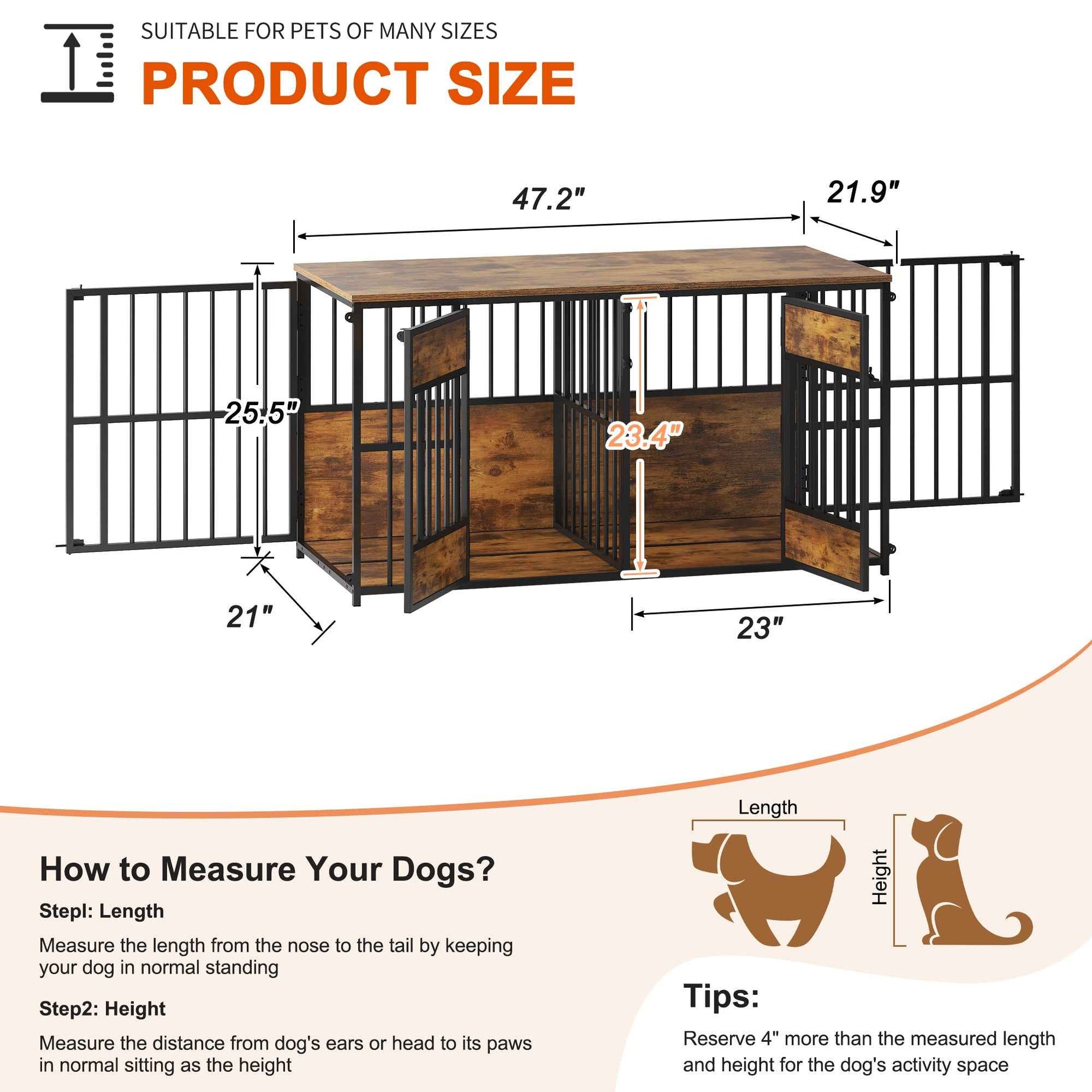 Dog Crate Furniture - Double Compartment Kennel with Storage Top 47 Inch