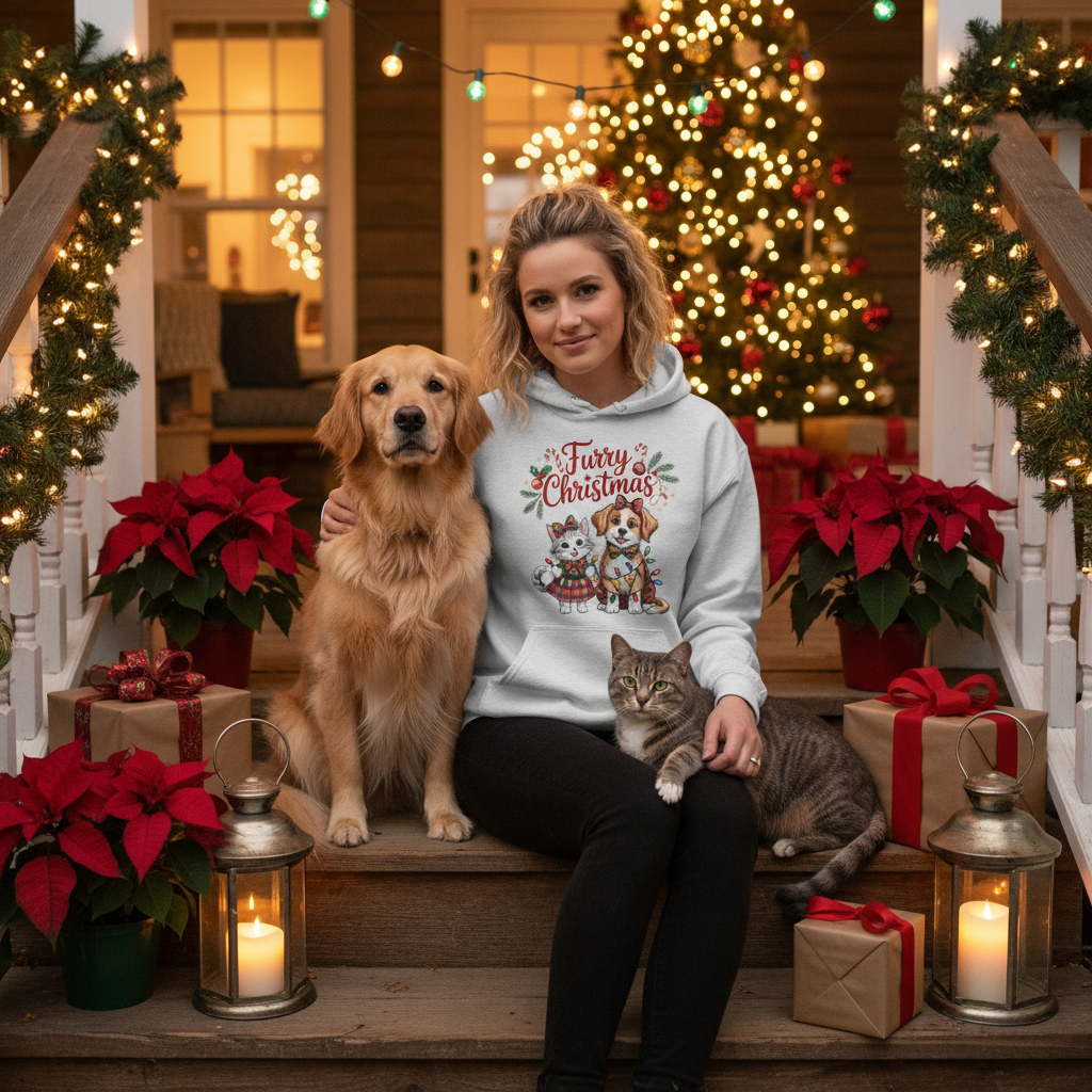 Furry Christmas Hoodie - Cat & Dog Holiday Sweatshirt