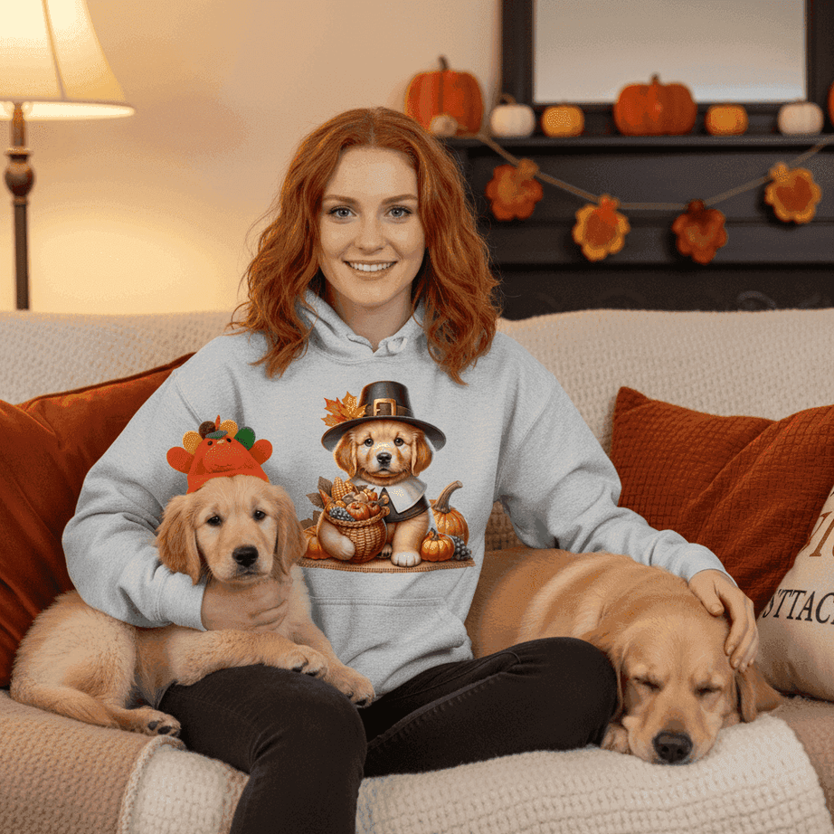 Golden Retriever Thanksgiving Hoodie - Puppy Turkey Hat Sweatshirt