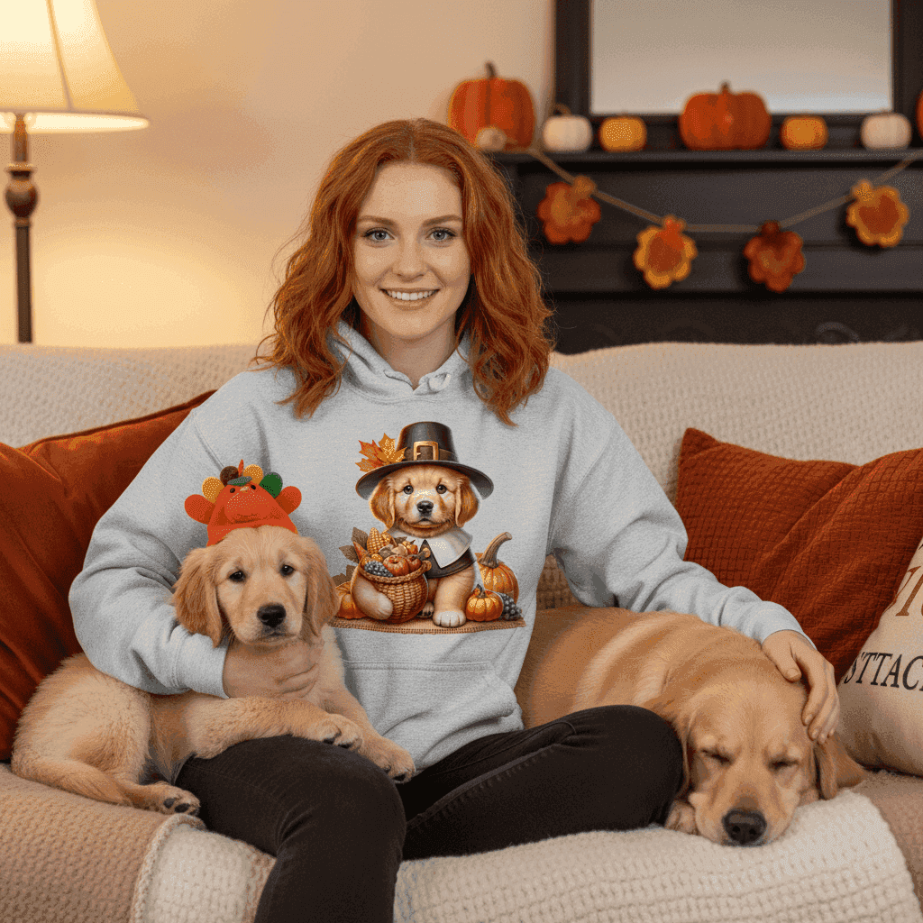 Golden Retriever Thanksgiving Hoodie - Puppy Turkey Hat Sweatshirt