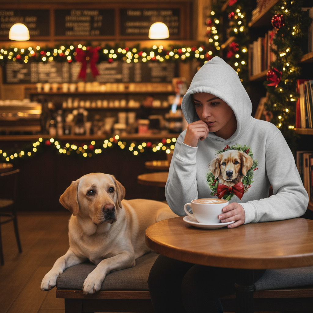 Golden Retriever Wreath Hoodie - Festive Holiday Gift