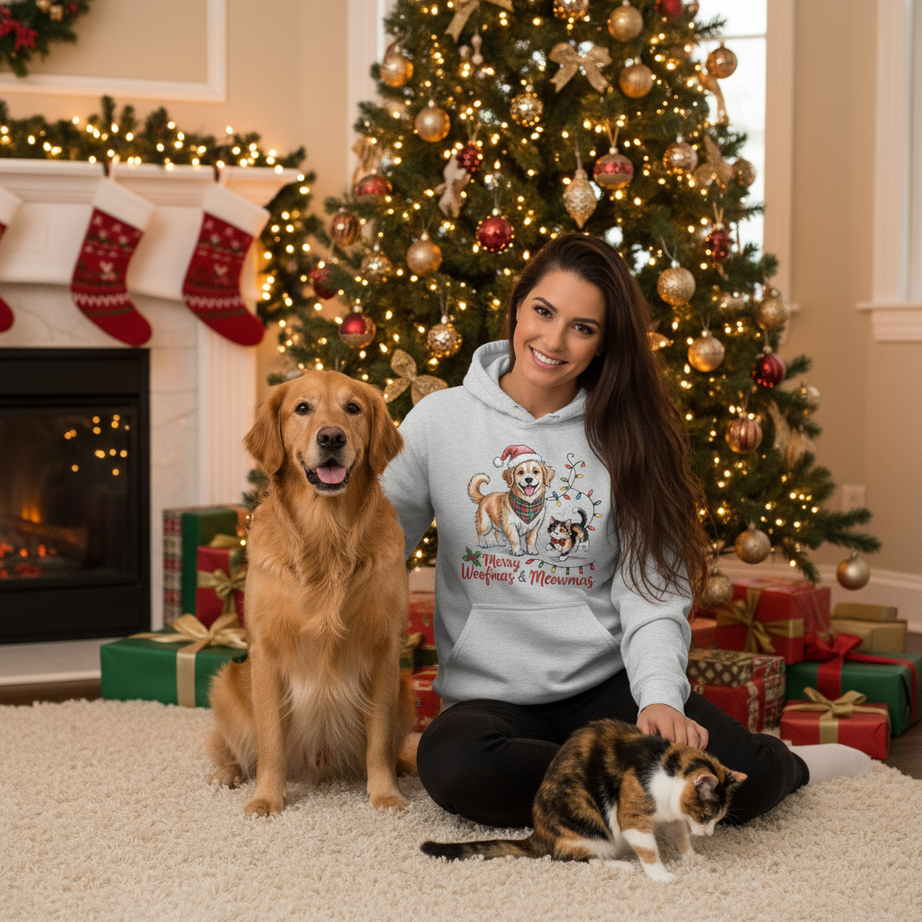 Merry Woofmas & Meowmas Christmas Hoodie - Cat & Dog Sweatshirt