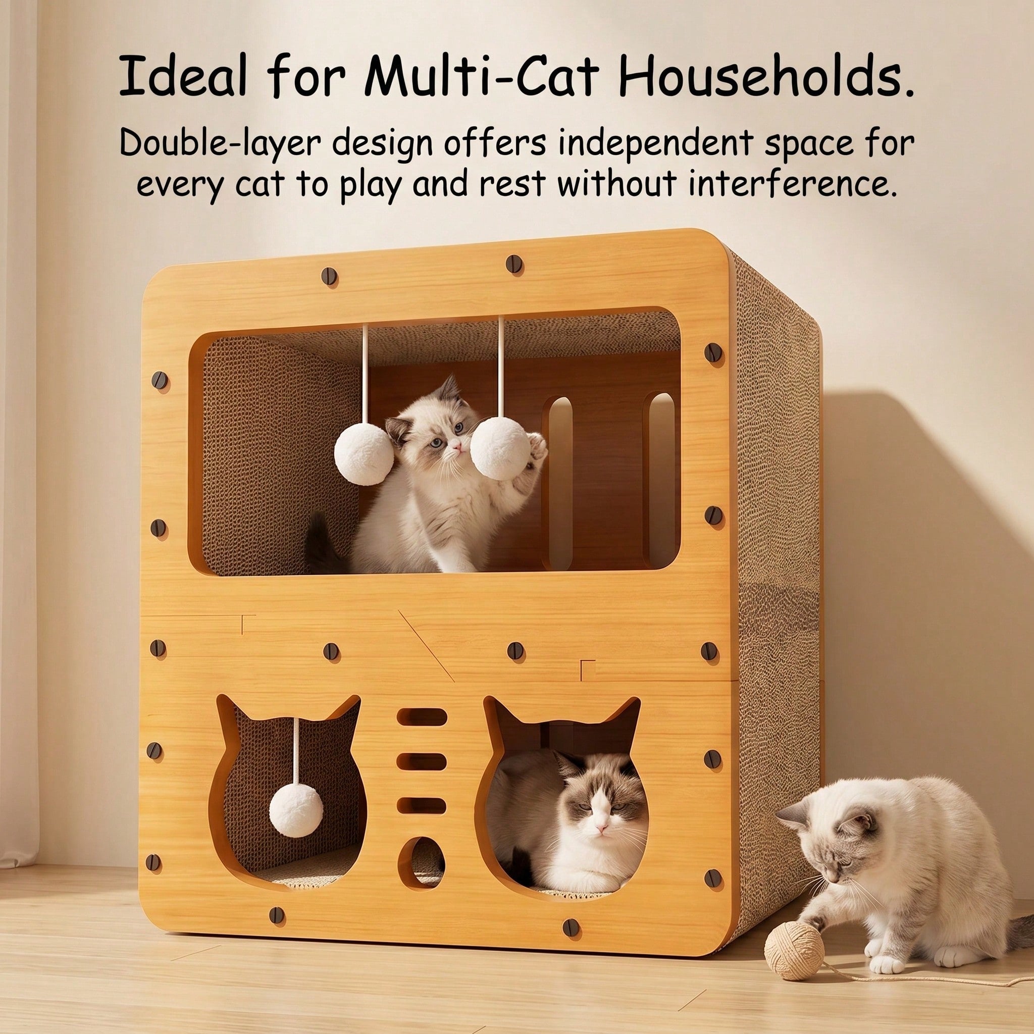 2-Tier Corrugated Cardboard Cat House & Scratcher Lounge Villa