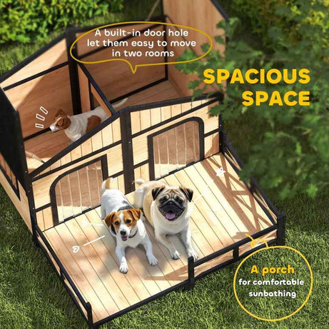 Weatherproof Outdoor Dog House - Wooden Kennel With Porch