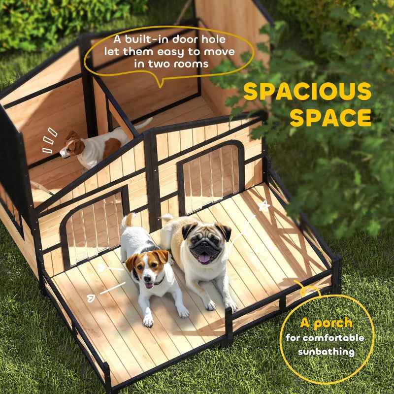 Weatherproof Outdoor Dog House - Wooden Kennel With Porch