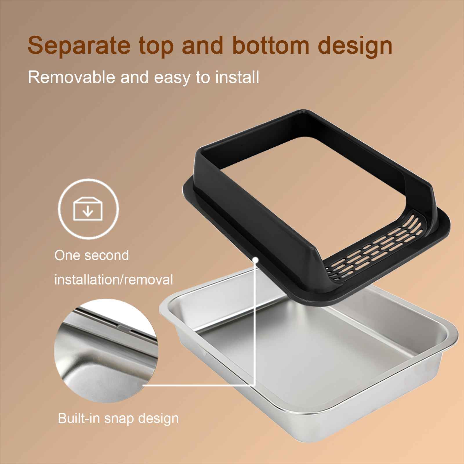 Cat Litter Box Oversized Stainless Steel - Semi-Enclosed Splash-Proof