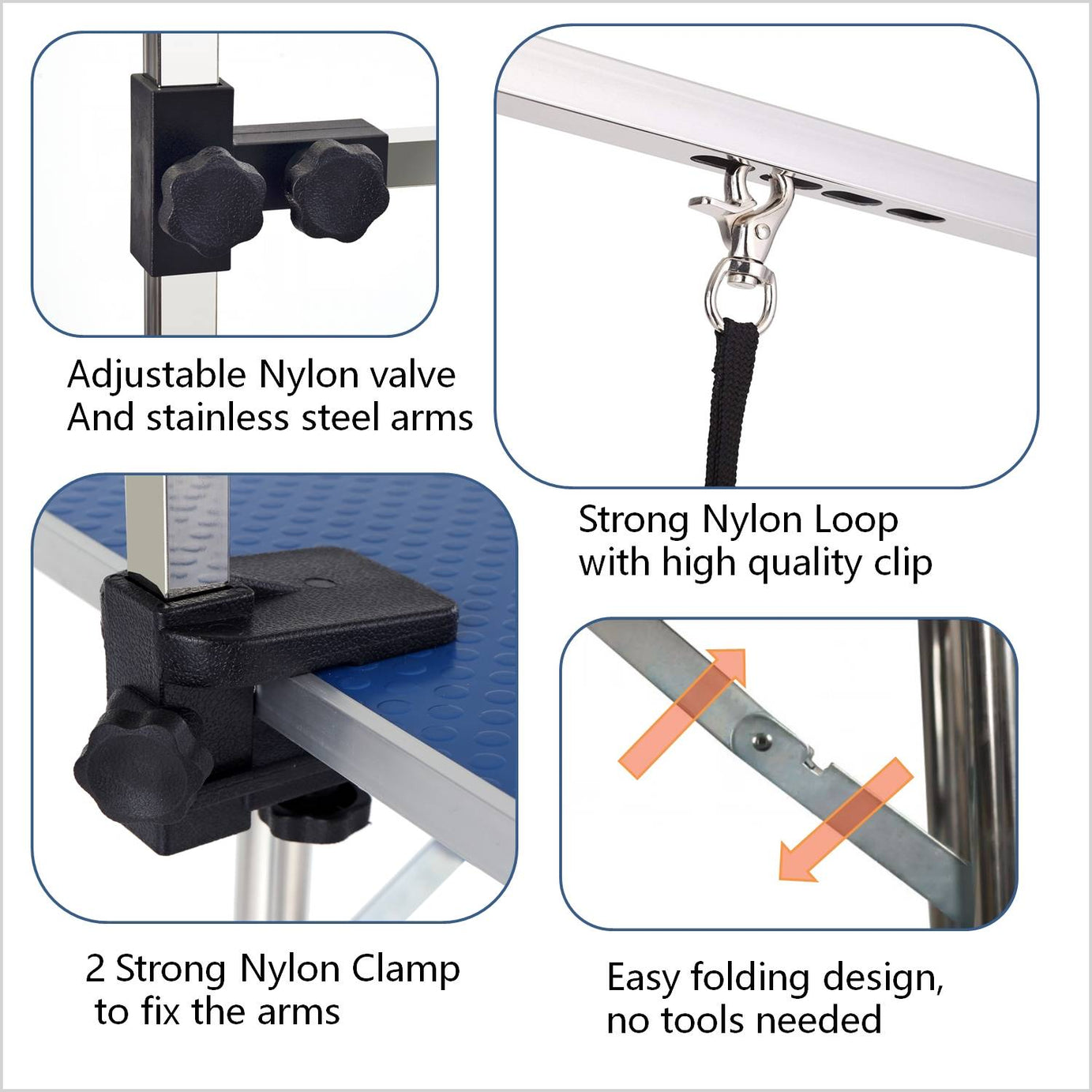 Pet Grooming Table Folding - Heavy Duty Stainless Steel Arm