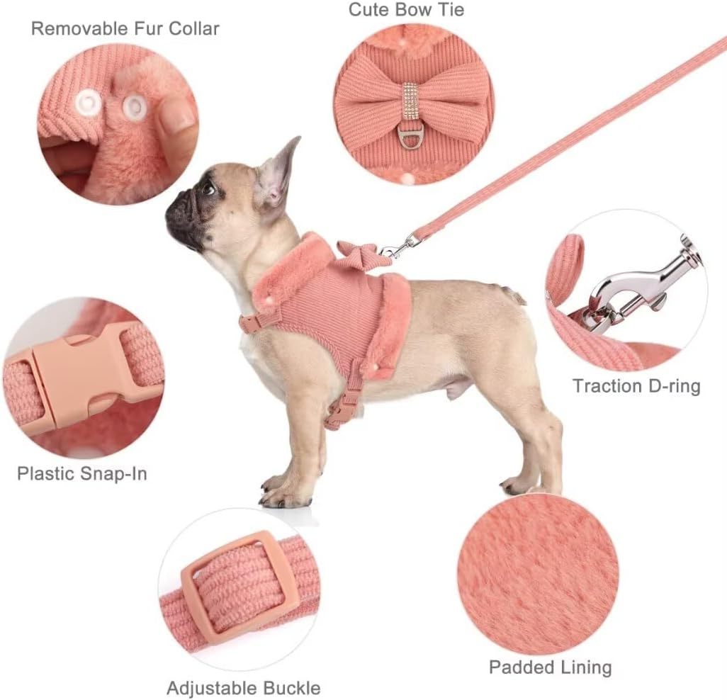 Bow Tie Puppy Harness - Warm Padded Dog Leash Set