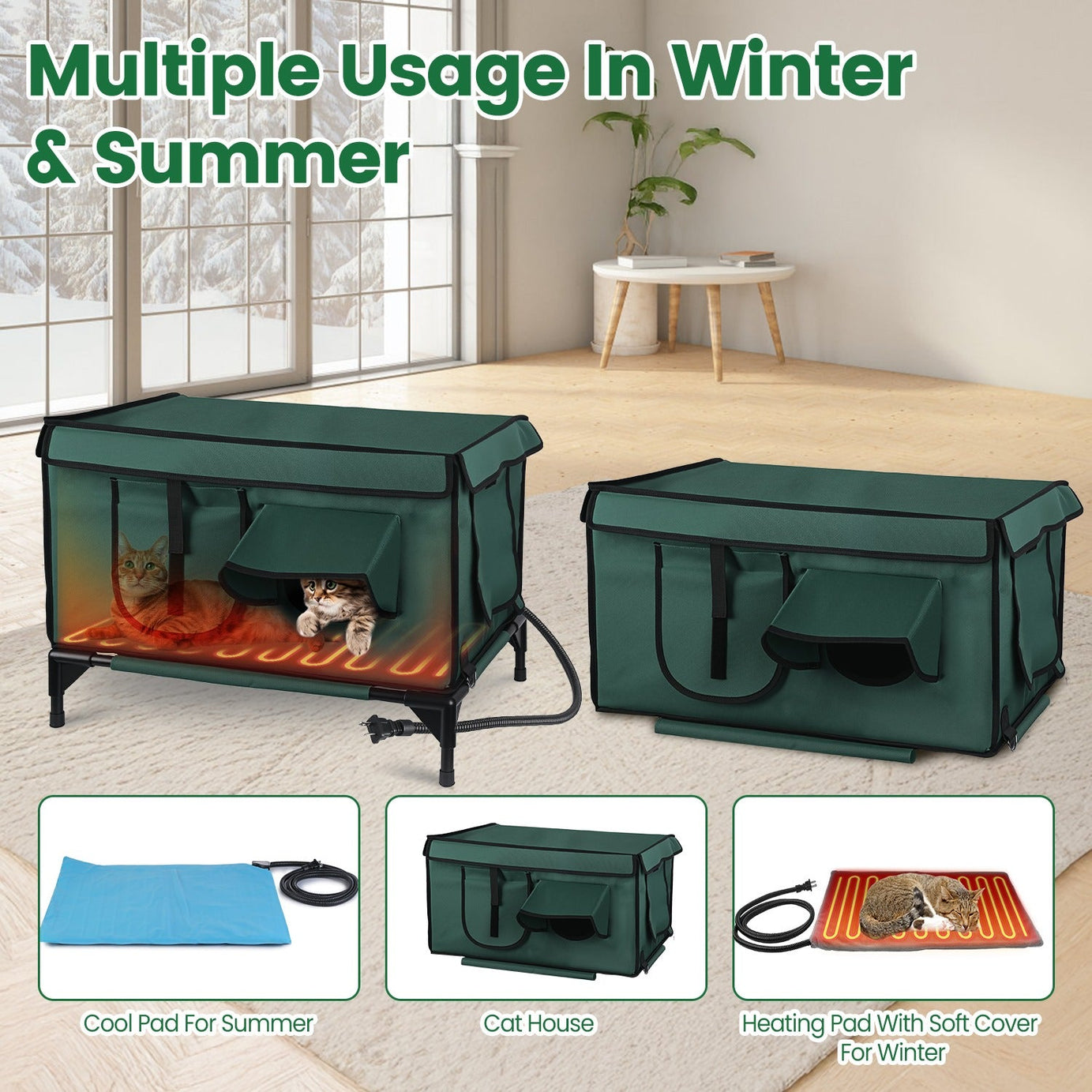 Cat House Heated Outdoor - Weatherproof Insulated Shelter Pad