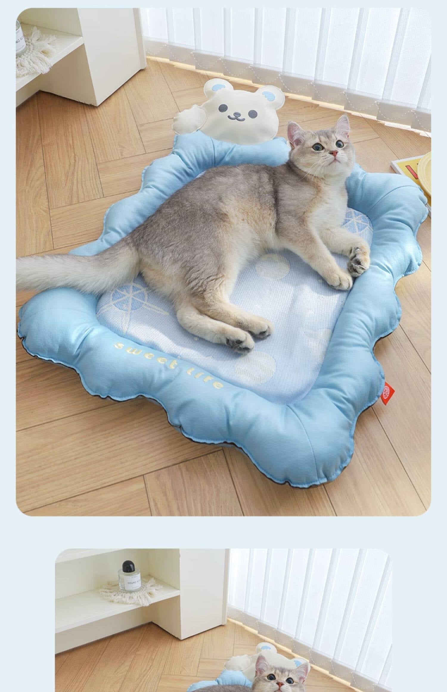 Cat Cooling Mat Ice Silk - Bear Print Summer Sleep Pad