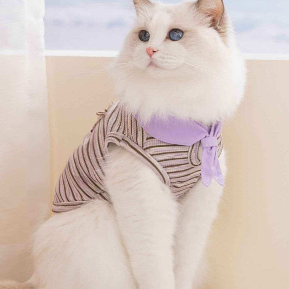 Pet Striped Tie-Front Top - Cute Small Pet Summer Shirt