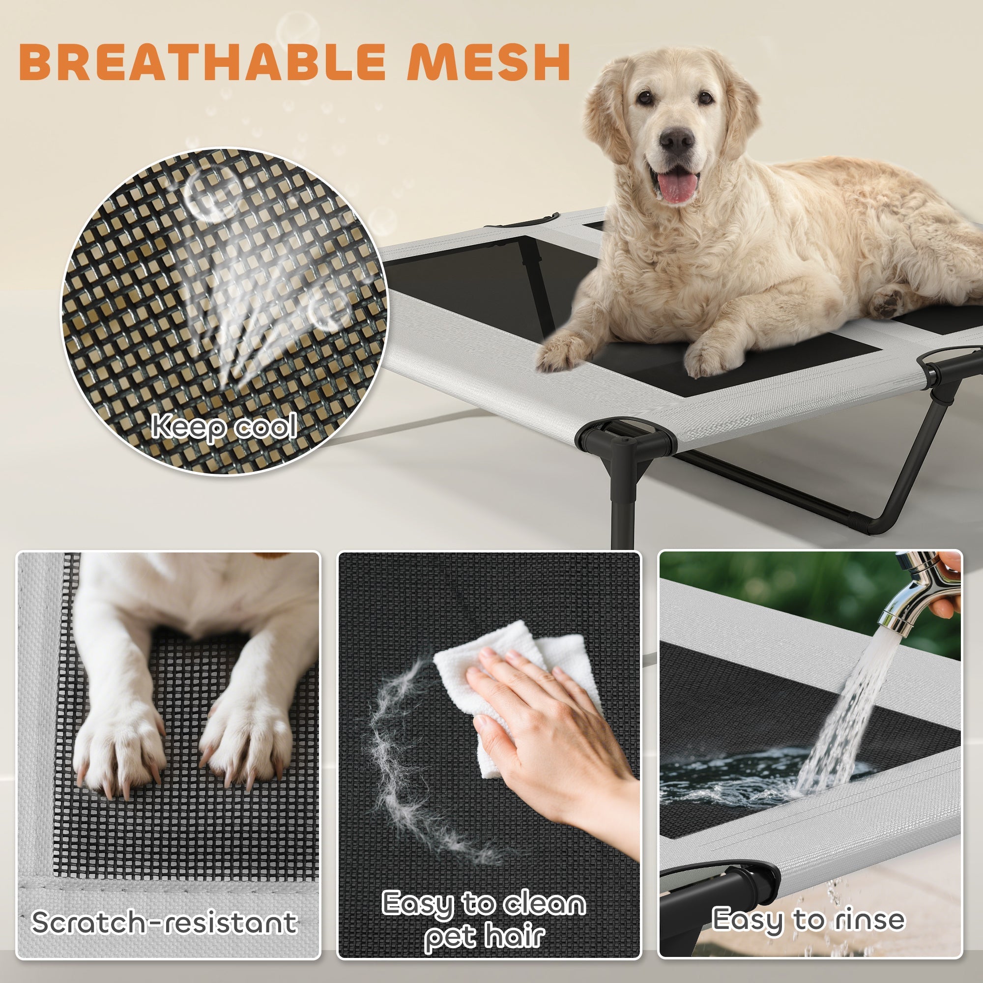 Elevated Dog Bed with Removable Canopy, Portable Outside Raised Pet Cot with Cooling Pad, Storage Bag, 36" x 29.5" x 35"
