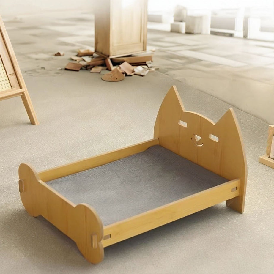 Wooden Pet Bed Frame - Miniature Bear Headboard with Bedding Set