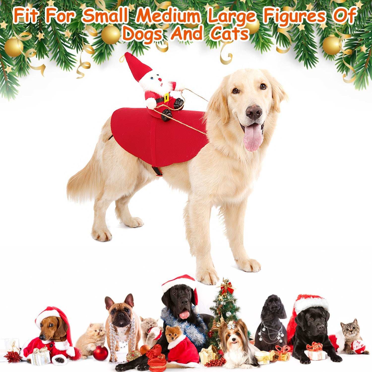 Christmas Santa Pet Outfit - Riding Style with Bell