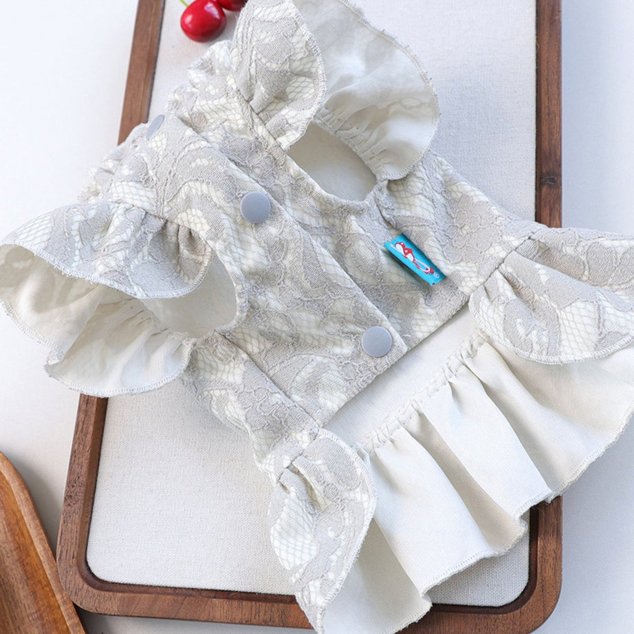 Dog Lace Ruffle Dress - Jacquard Bow with Rhinestone for Small Dogs