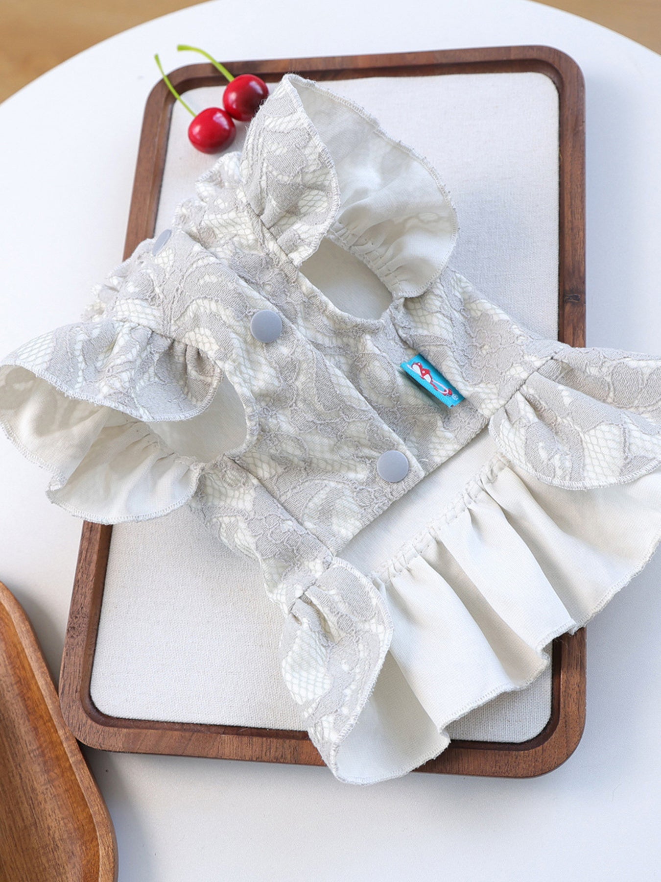 Dog Lace Ruffle Dress - Jacquard Bow with Rhinestone for Small Dogs