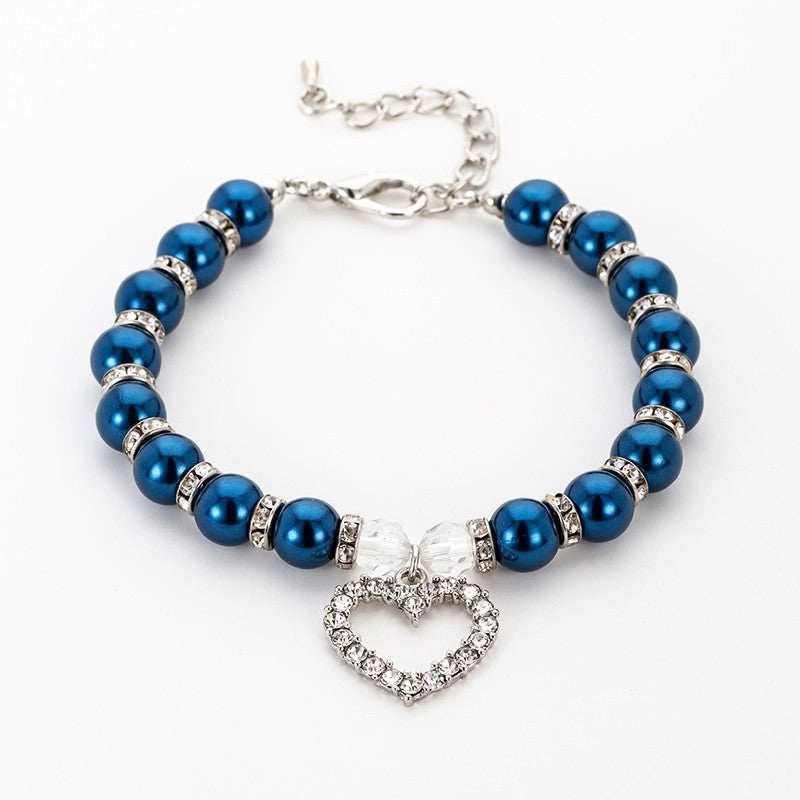 Pearl Necklace Pet Collar with Heart Decoration