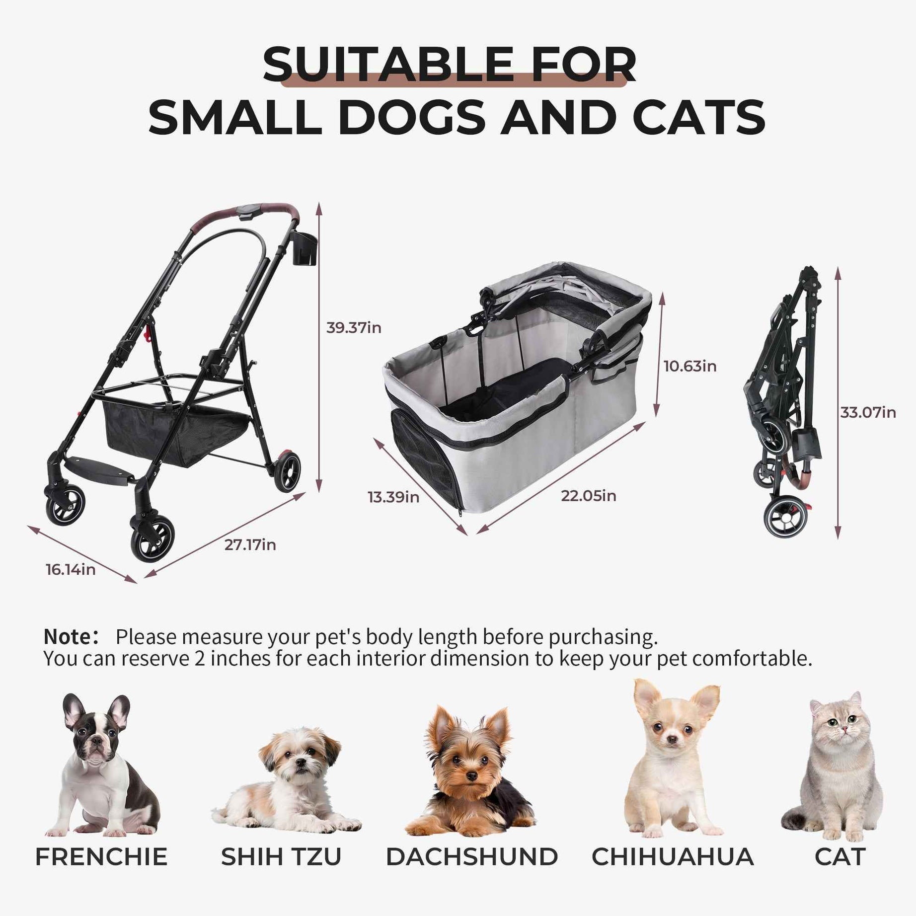Foldable One-Hand Pet Stroller - Small Dogs & Cats