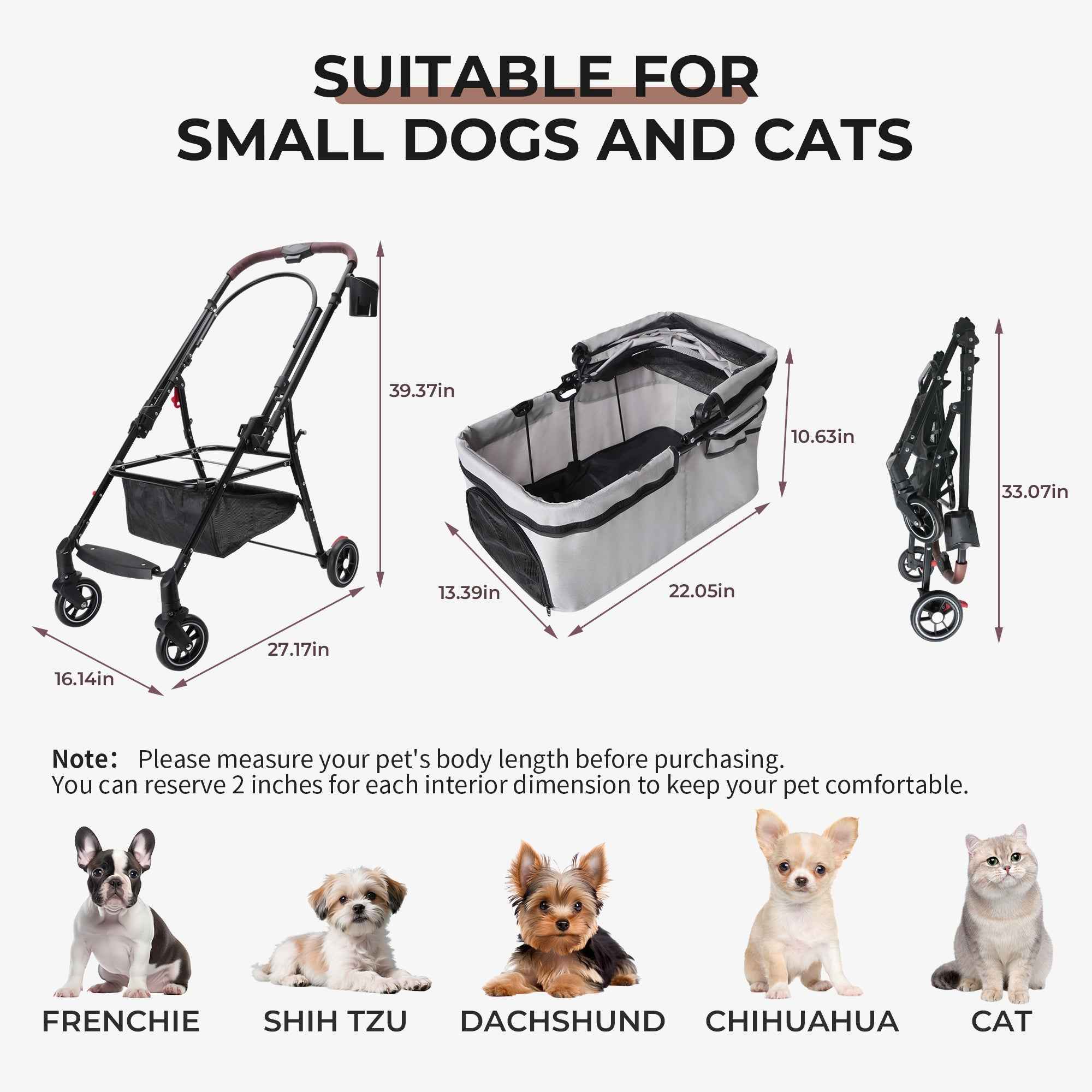 Foldable One-Hand Pet Stroller - Small Dogs & Cats