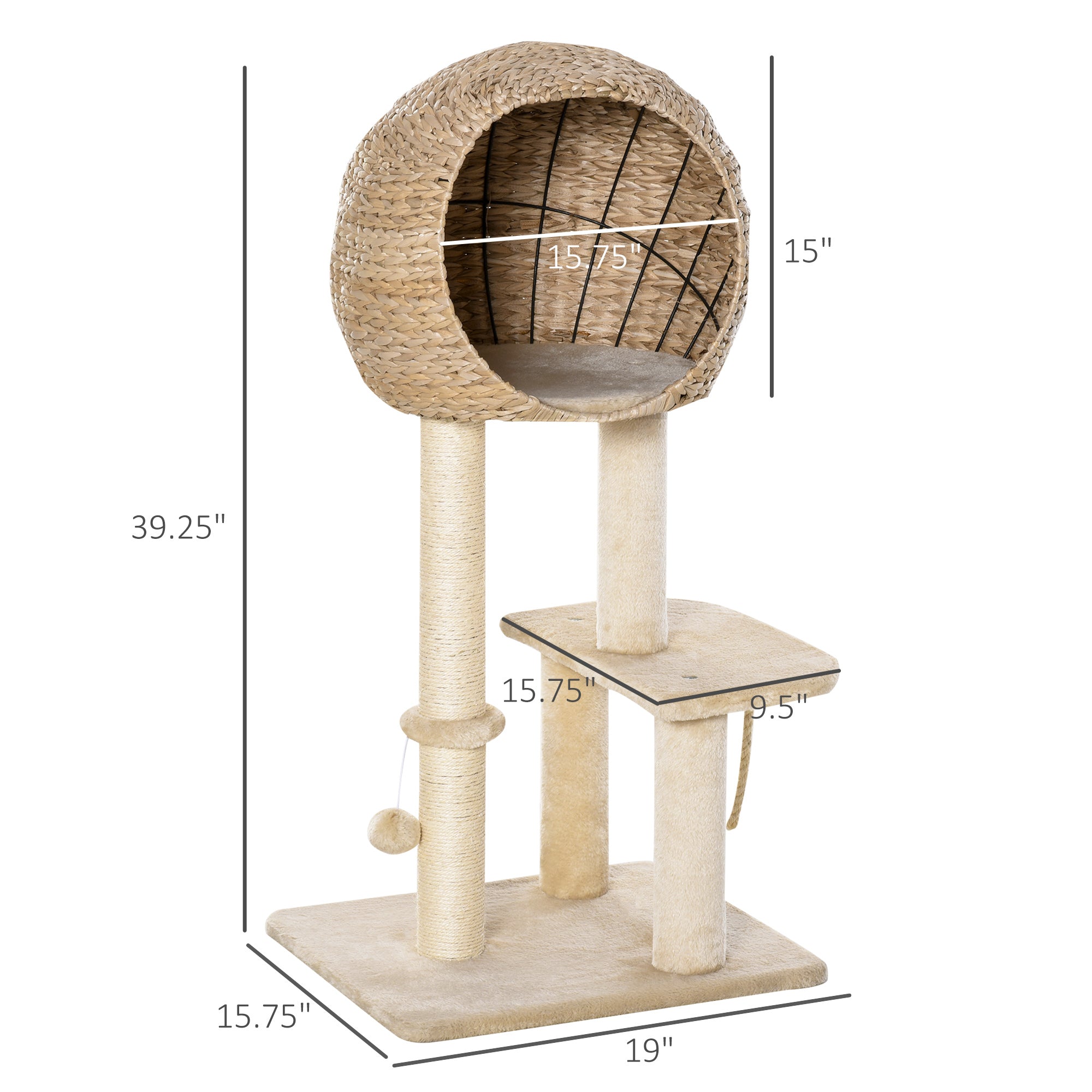 Cat Tree Condo with Sisal Post - Hanging Rope Toy Included