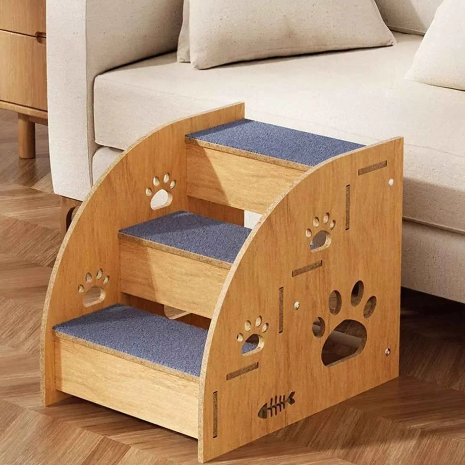 Pet Stairs Wooden - 3 Step Dog Cat Furniture Ramp