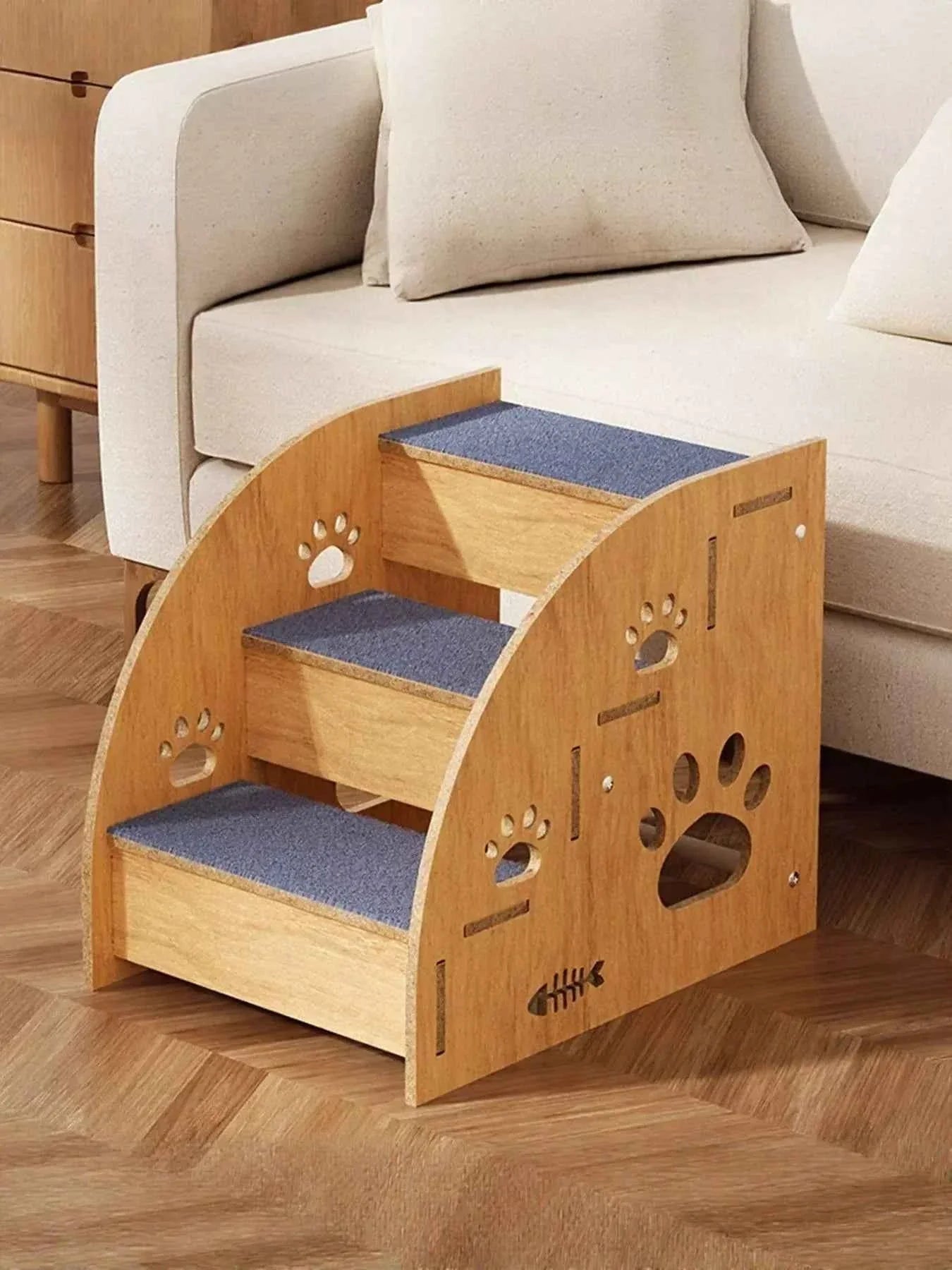 Pet Stairs Wooden - 3 Step Dog Cat Furniture Ramp