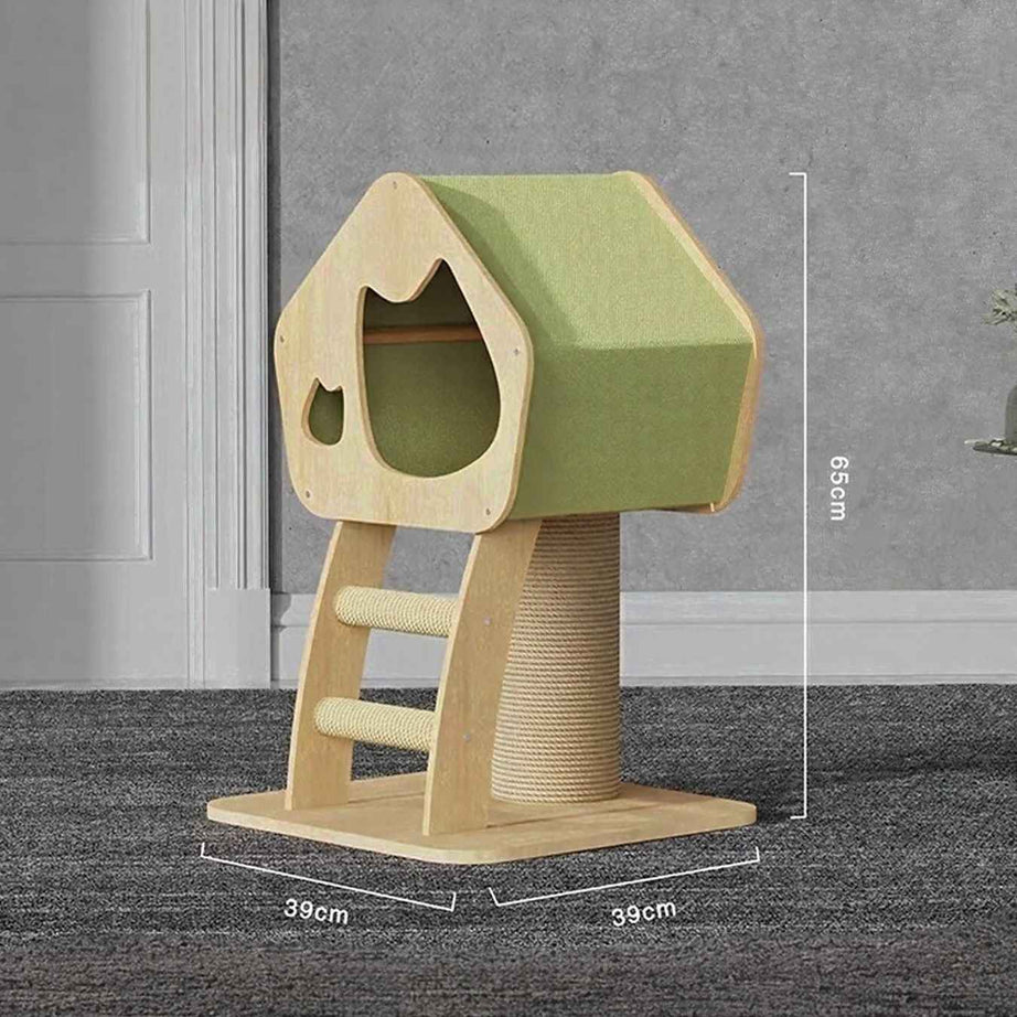 Cat Condo Wooden Tower - Modern Sisal Scratching Post 3 Styles
