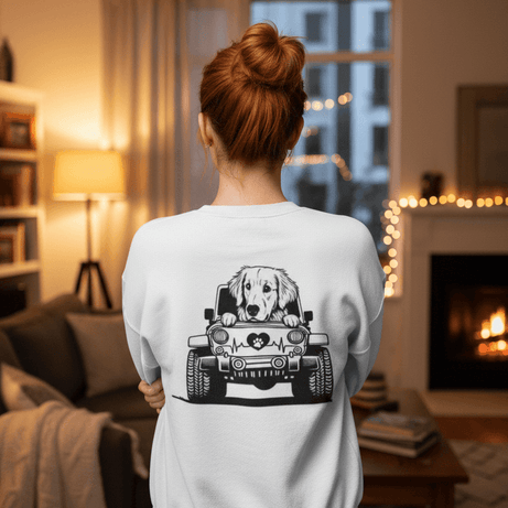Golden Retriever Jeep Sweatshirt - Dog Lover's Heavy Blend