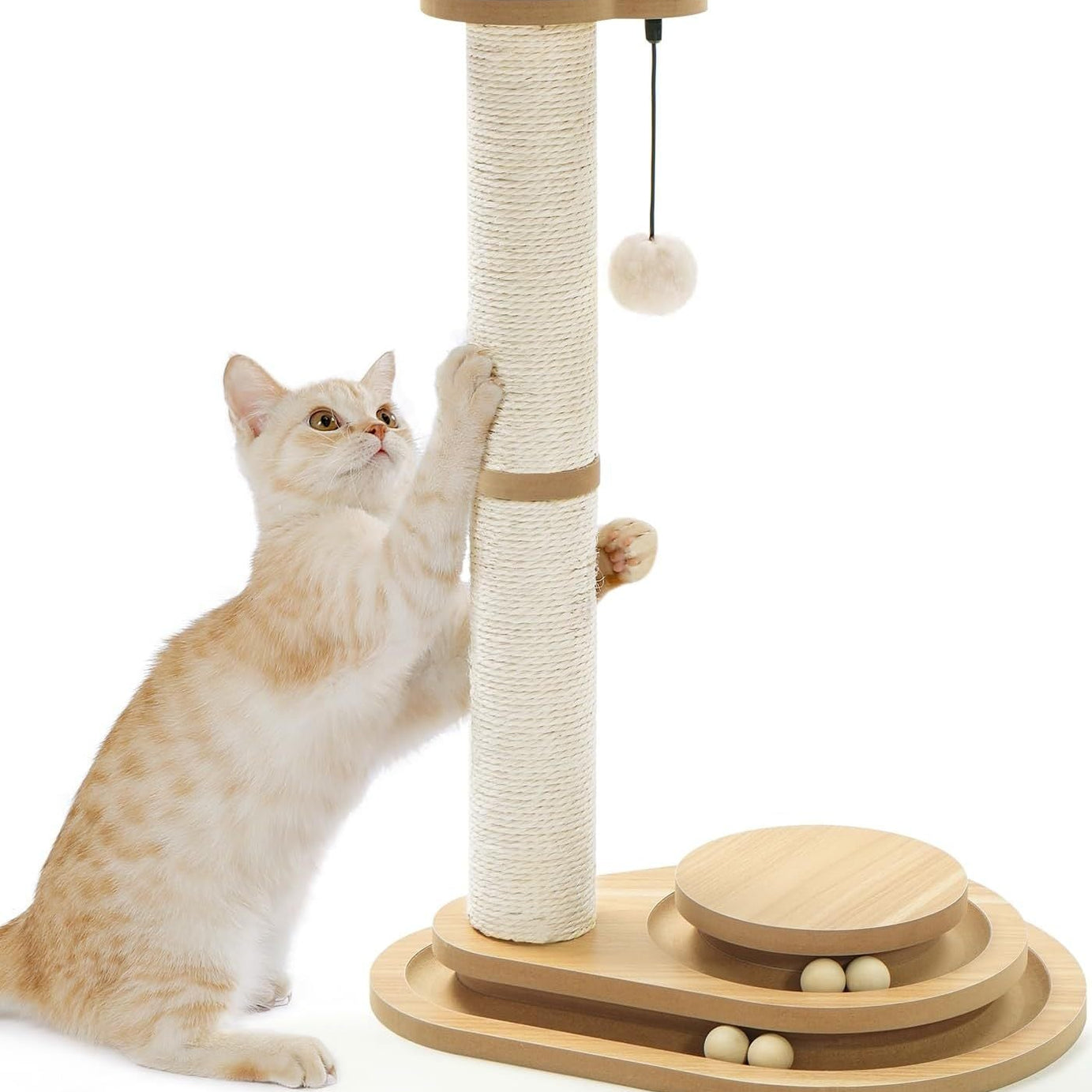 Cat Scratching Post Sisal - 3 Track Ball Lane Hanging Toy