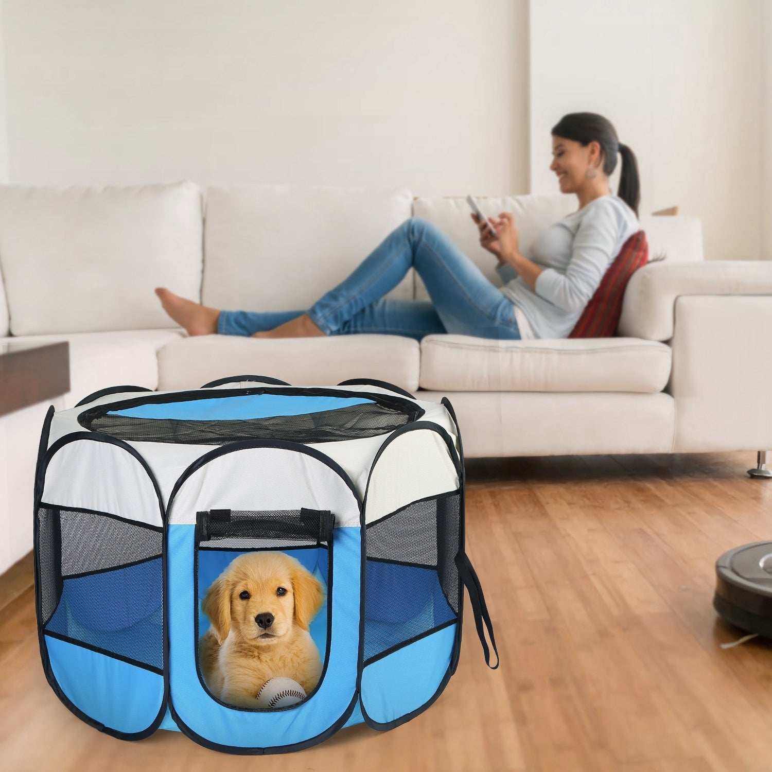 Portable Foldable Pet Tent - 8-Panel Exercise Pen