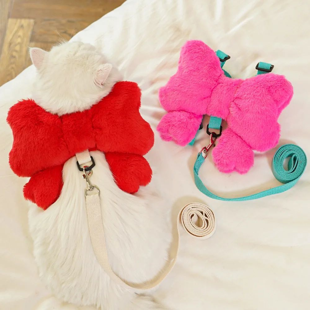 Bow Backpack Harness - Cute Pet Chest Strap Leash Set