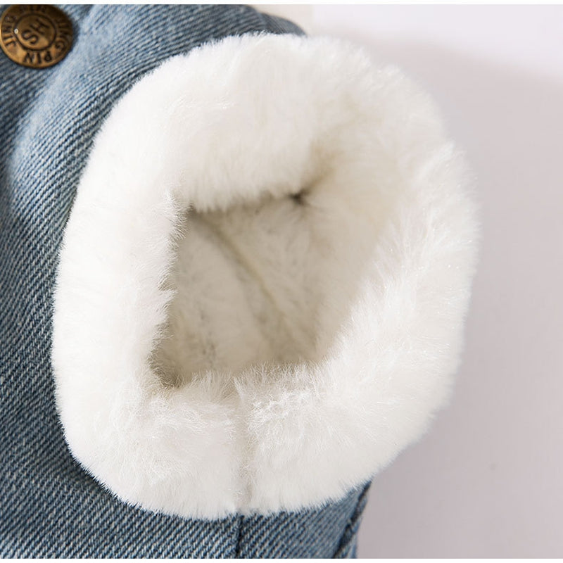 Teddy Bear Denim Vest - Dog Winter Coat with Plush Toy