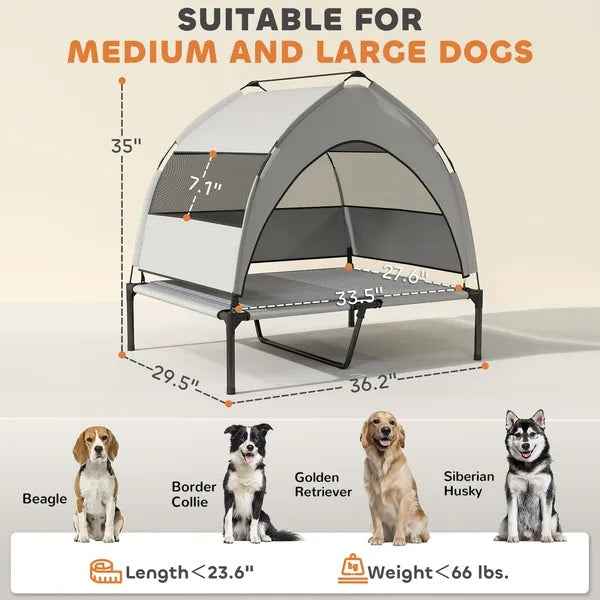 Elevated Dog Bed With Removable Canopy - Portable Outdoor Raised Cot