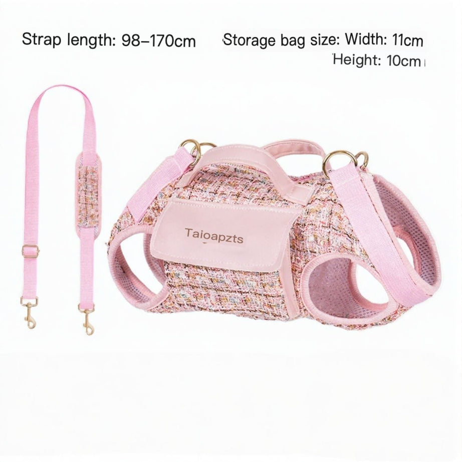 Tweed Pet Harness with Strap - Chic Carry Handle